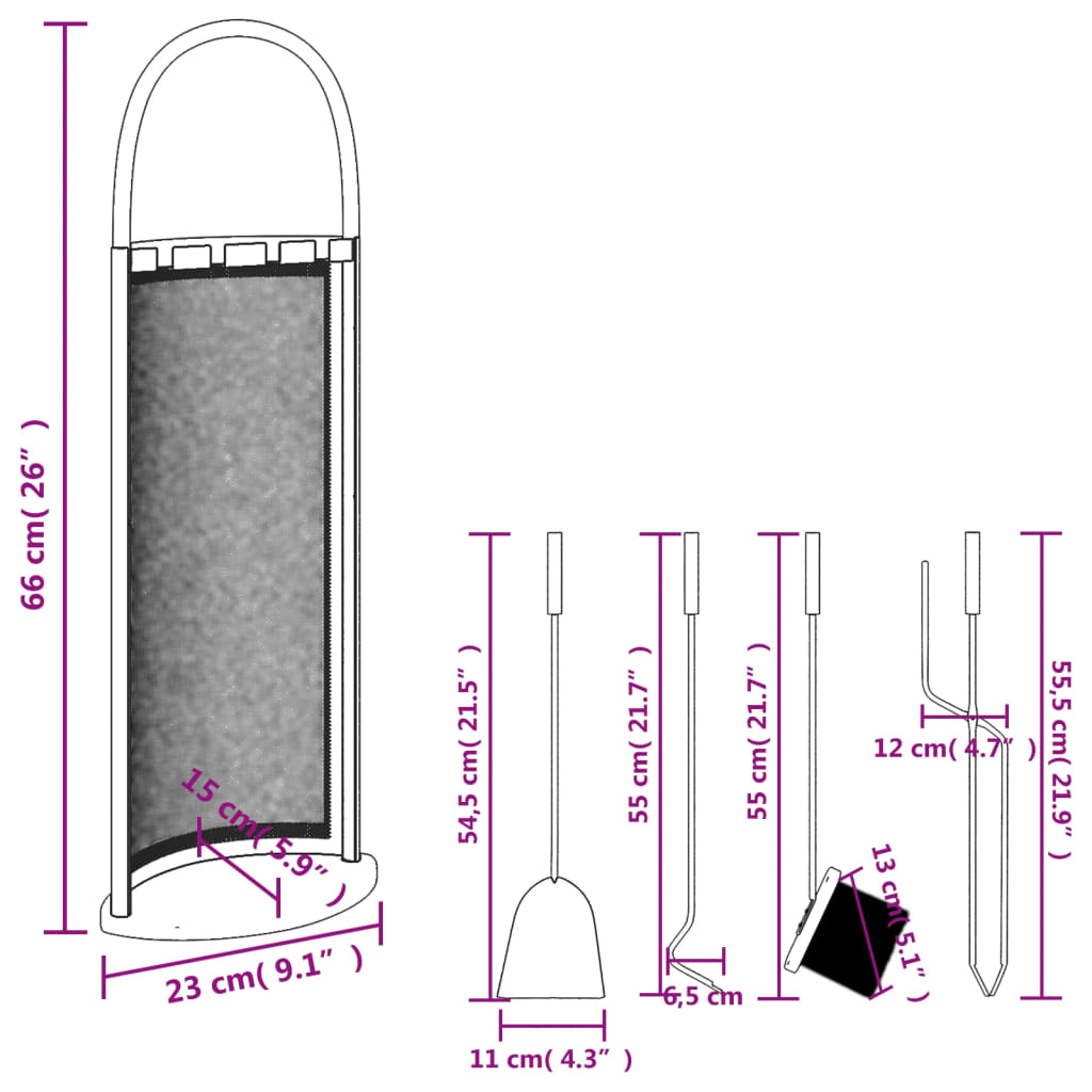 5 Piece Fireplace Tool Set 23x15x66 cm Steel