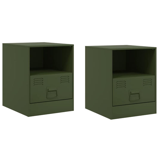 Bedside Cabinets 2 pcs Olive Green 34,5x39x44 cm Steel