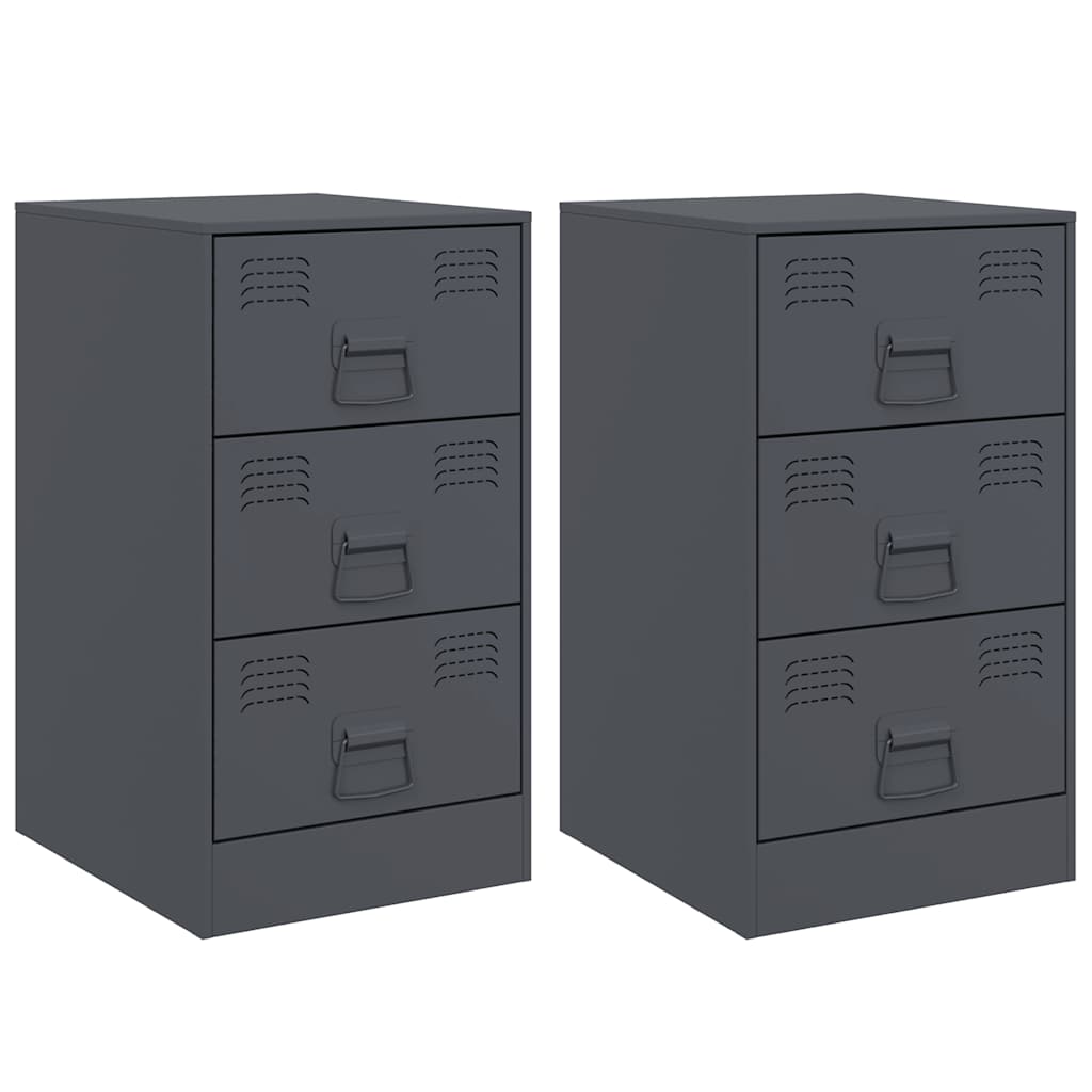 Bedside Cabinets 2 pcs Anthracite 34,5x39x62 cm Steel