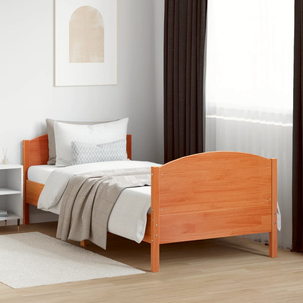 Bed Frame without Mattress Wax Brown 75x190 cm Small Single Solid Wood Pine