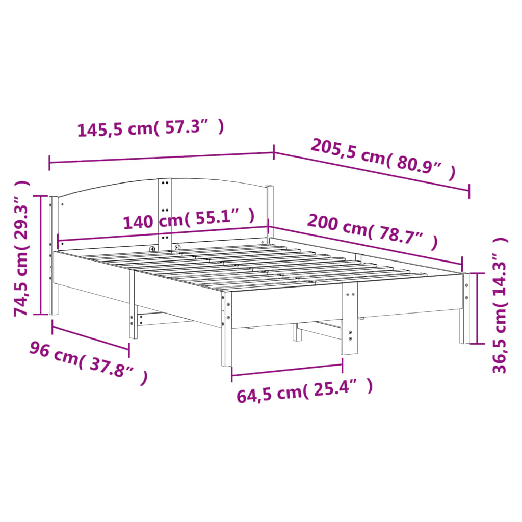 Bed Frame | Natural wood | Solid pine wood | Double | Durable | Bed Frame