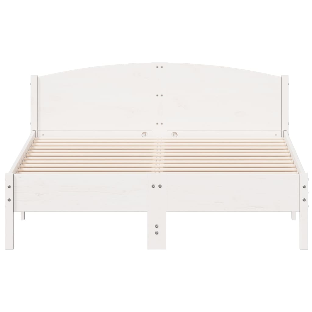 Bed Frame | White | Solid Pine Wood, Plywood | Double | Modern
