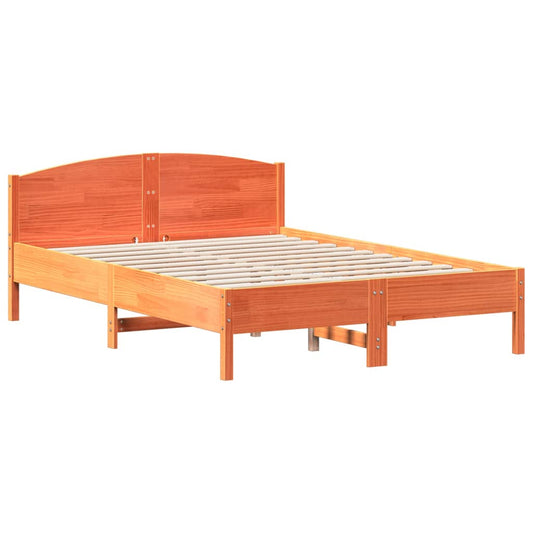 Bed Frame | Wax Brown | Solid Pine Wood, Plywood | 120x200 cm | Modern