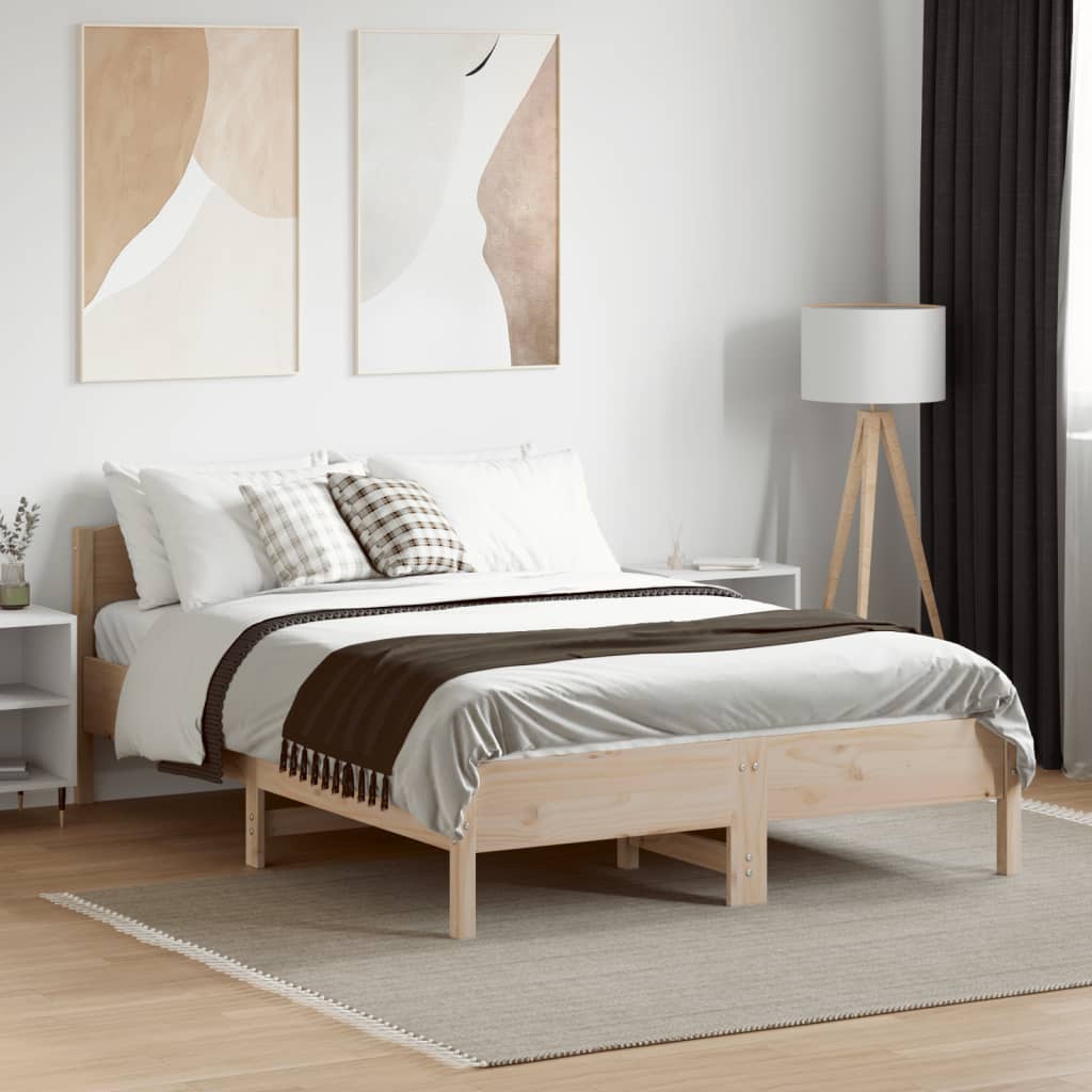 Bed Frame | Natural Wood | Solid pine wood, Plywood | Double | Bed Frame