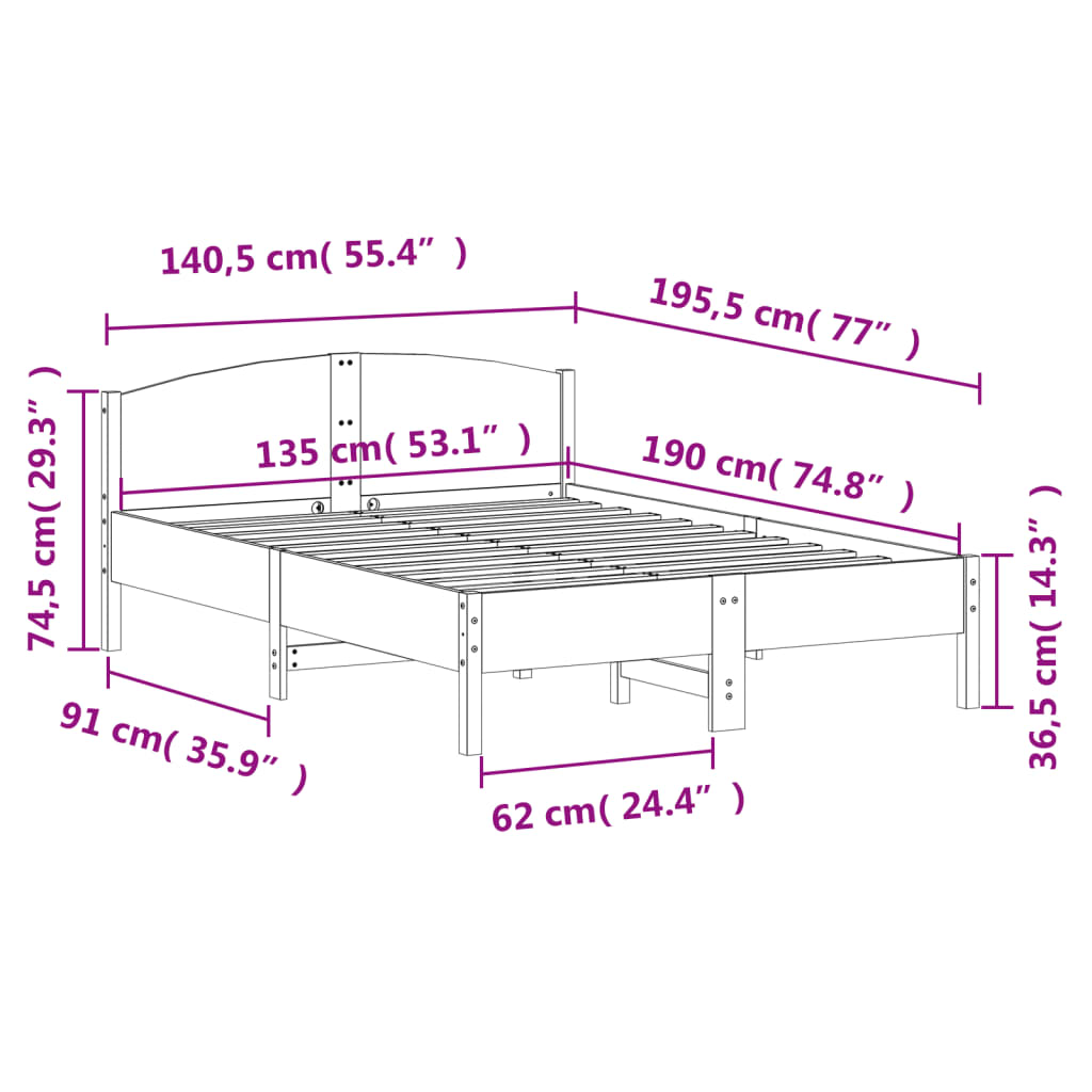 Bed Frame | Natural Wood | Solid pine wood, Plywood | Double | Bed Frame