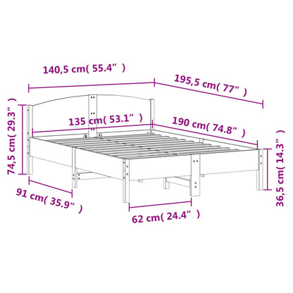 Bed Frame | Wax Brown | Solid Pine Wood | 135x190 cm Double