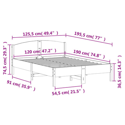 Bed Frame without Mattress White 120x190 cm Small Double Solid Wood Pine