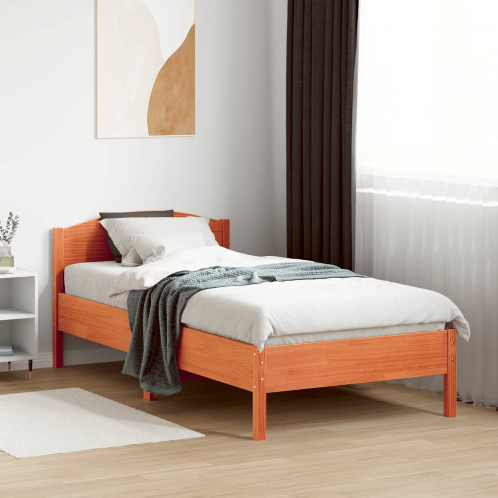 Bed Frame without Mattress Wax Brown 90x190 cm Solid Wood Pine