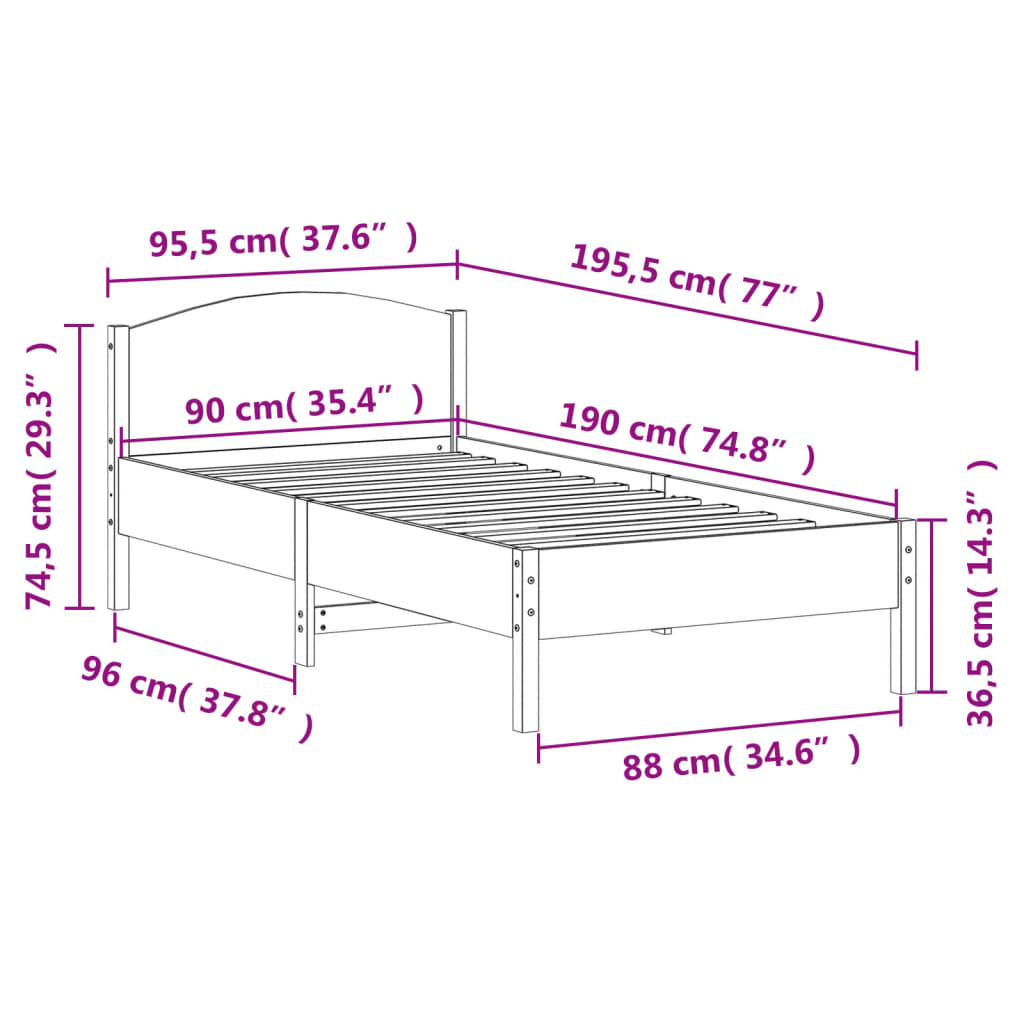 Bed Frame without Mattress Wax Brown 90x190 cm Solid Wood Pine