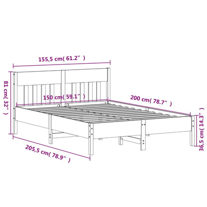 Bed Frame without Mattress Wax Brown 150x200 cm King Size Solid Wood Pine