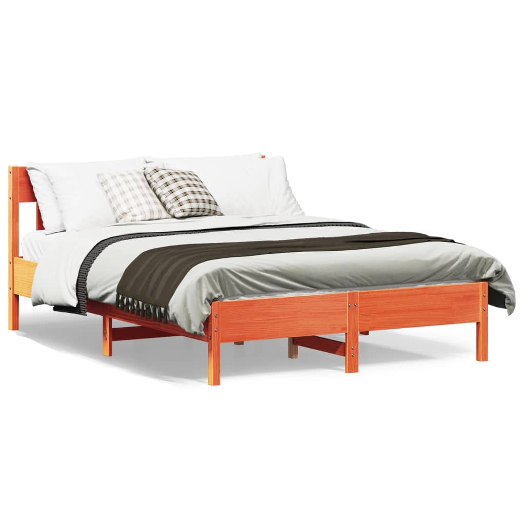 Bed Frame without Mattress Wax Brown 150x200 cm King Size Solid Wood Pine