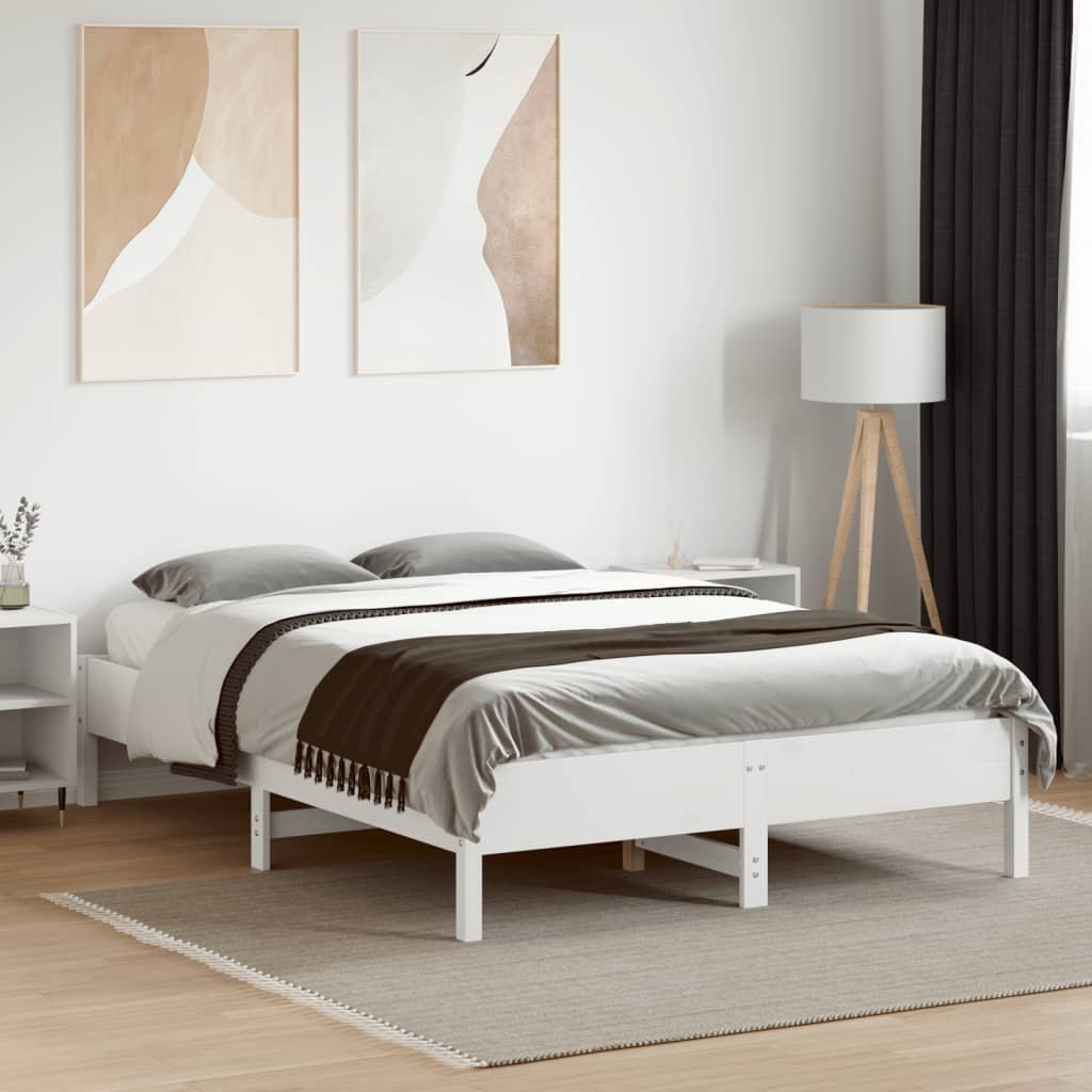 Bed Frame | White | Solid pine wood, Plywood | 140x190 cm | Modern