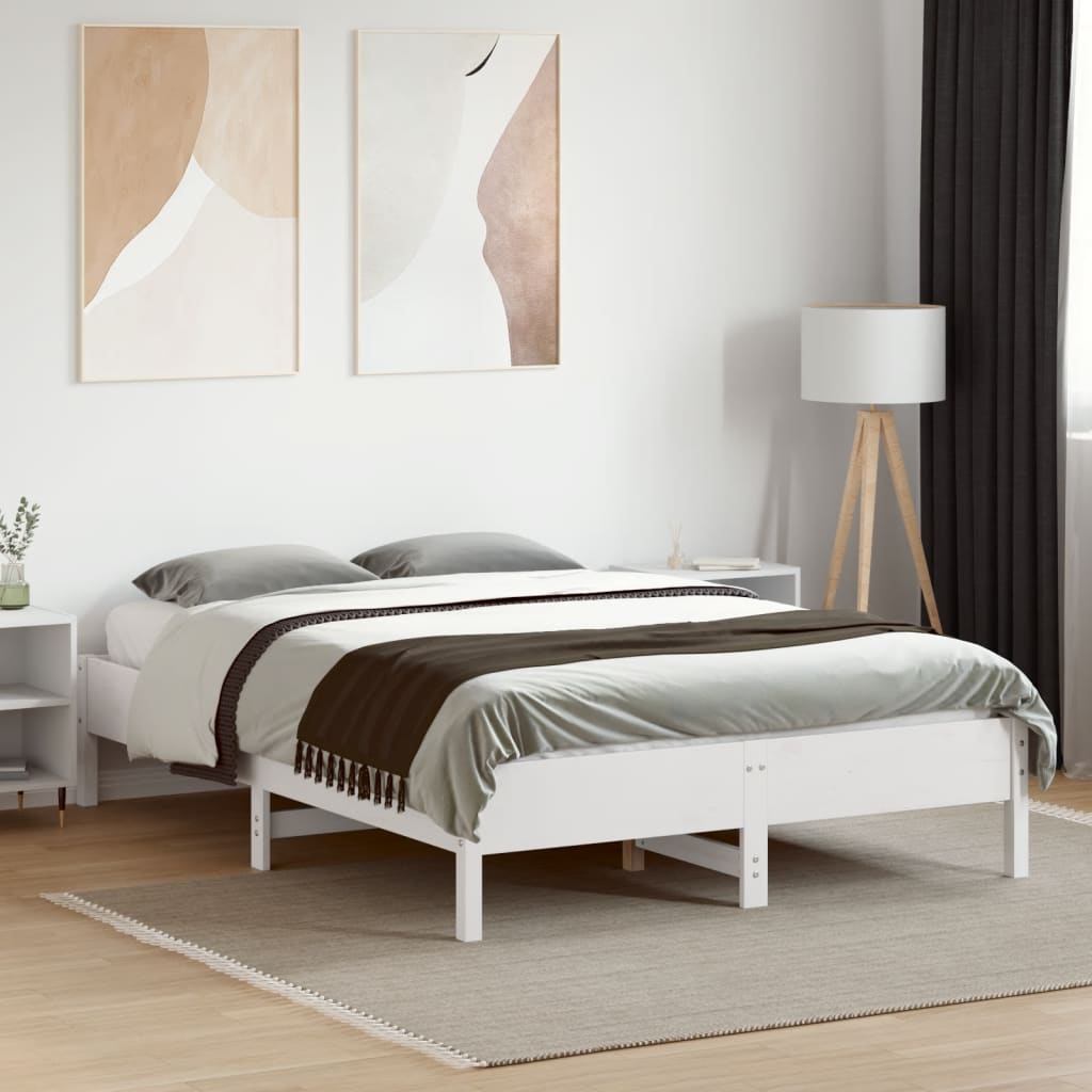 Bed Frame | White | Solid Pine Wood, Plywood | Double | Durable