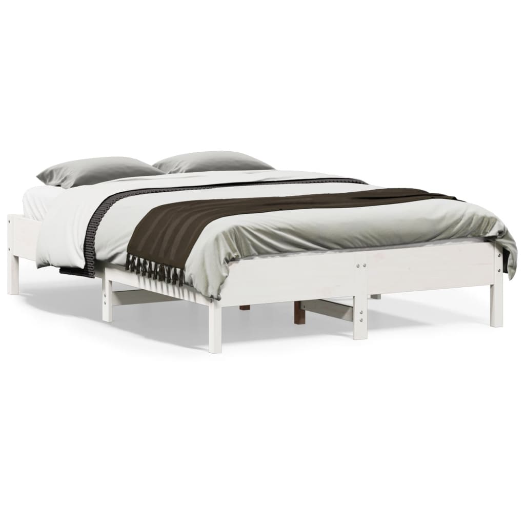 Bed Frame | White | Solid Pine Wood, Plywood | Double | Durable