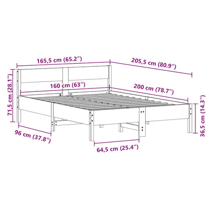 Bed Frame without Mattress White 160x200 cm Solid Wood Pine