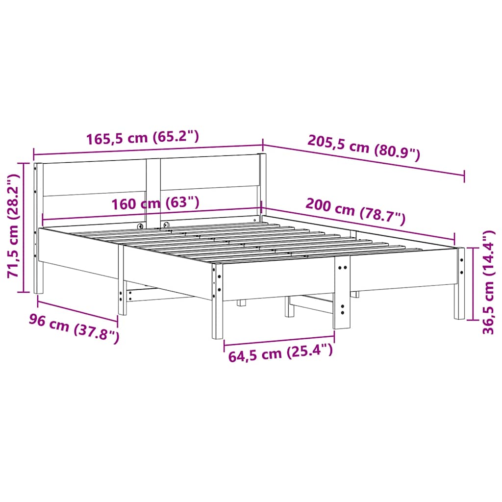 Bed Frame without Mattress Wax Brown 160x200 cm Solid Wood Pine