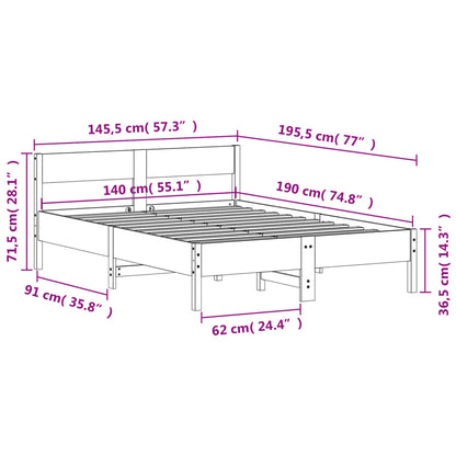 Bed Frame without Mattress Wax Brown 140x190 cm Solid Wood Pine