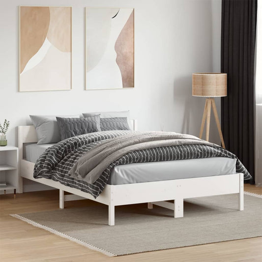 Bed Frame without Mattress White 135x190 cm Double Solid Wood Pine