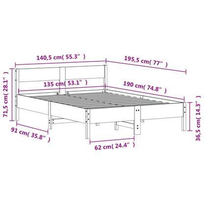 Bed Frame without Mattress Wax Brown 135x190 cm Double Solid Wood Pine