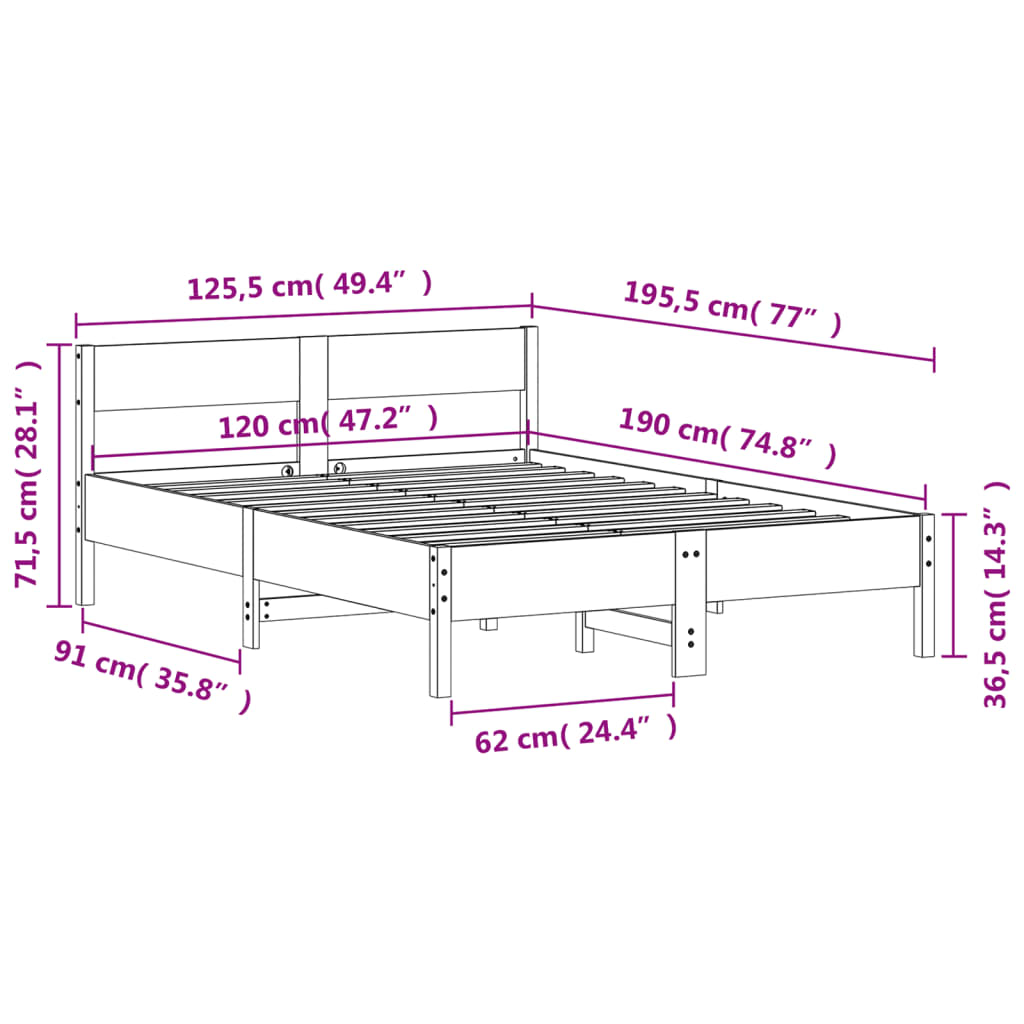 Bed Frame without Mattress 120x190 cm Small Double Solid Wood Pine