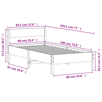 Bed Frame without Mattress Wax Brown 90x190 cm Single Solid Wood Pine