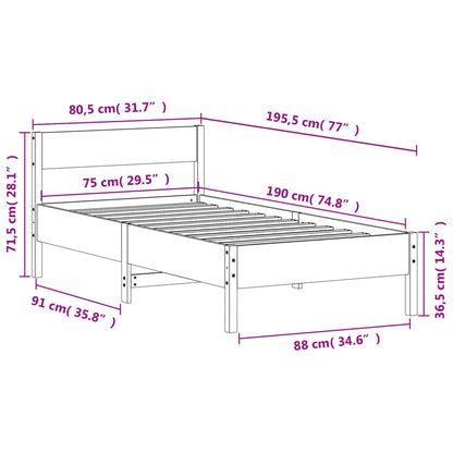 Bed Frame without Mattress Wax Brown 75x190 cm Small Single Solid Wood Pine