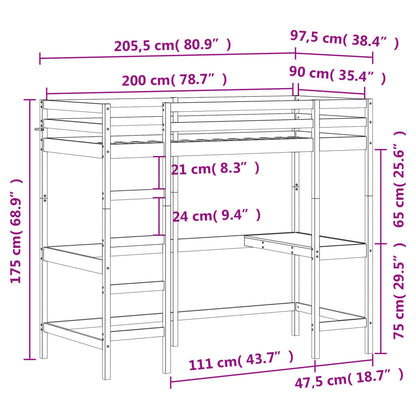 Loft Bed without Mattress 90x200 cm Solid Wood Pine