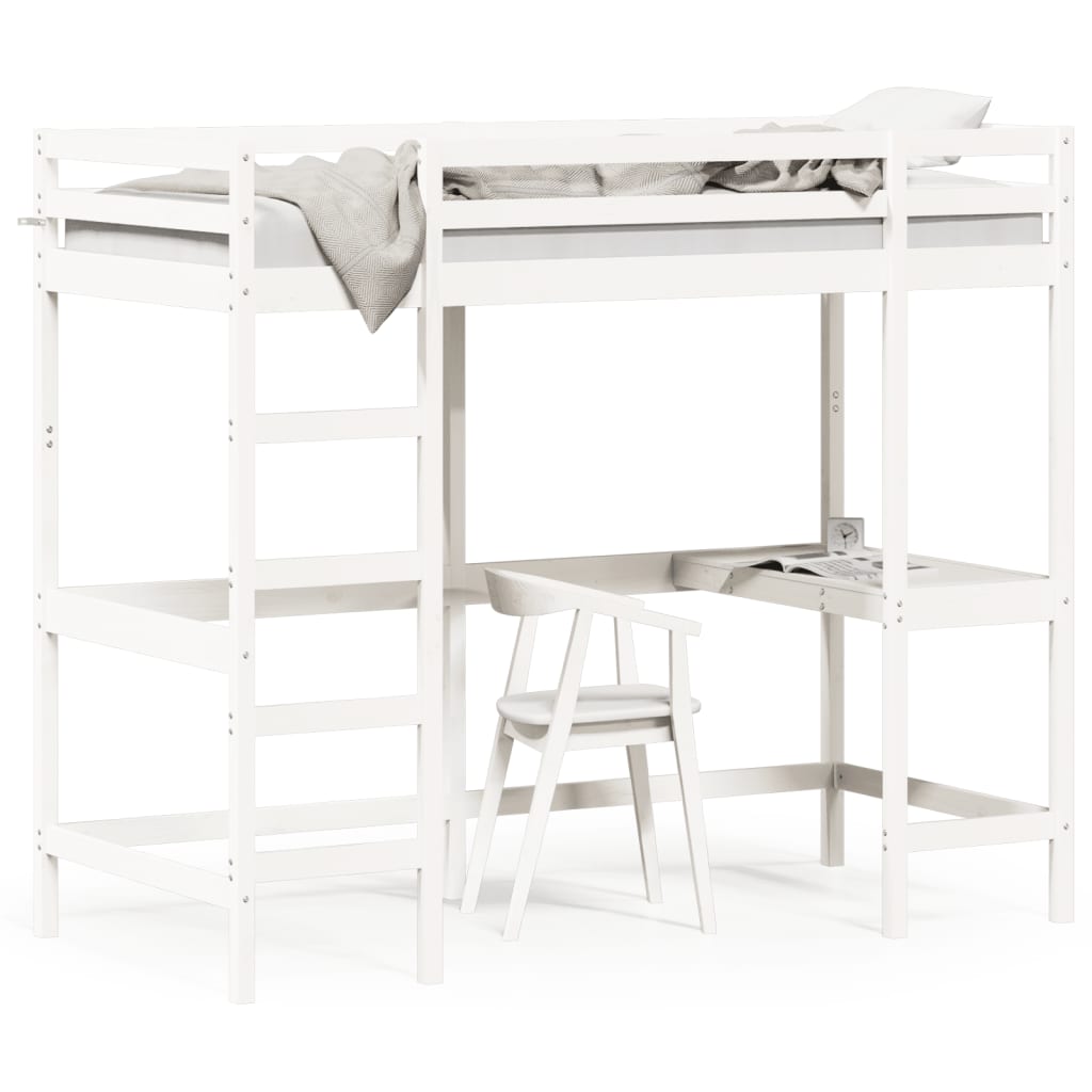 Loft Bed without Mattress White 90x190 cm Single Solid Wood Pine