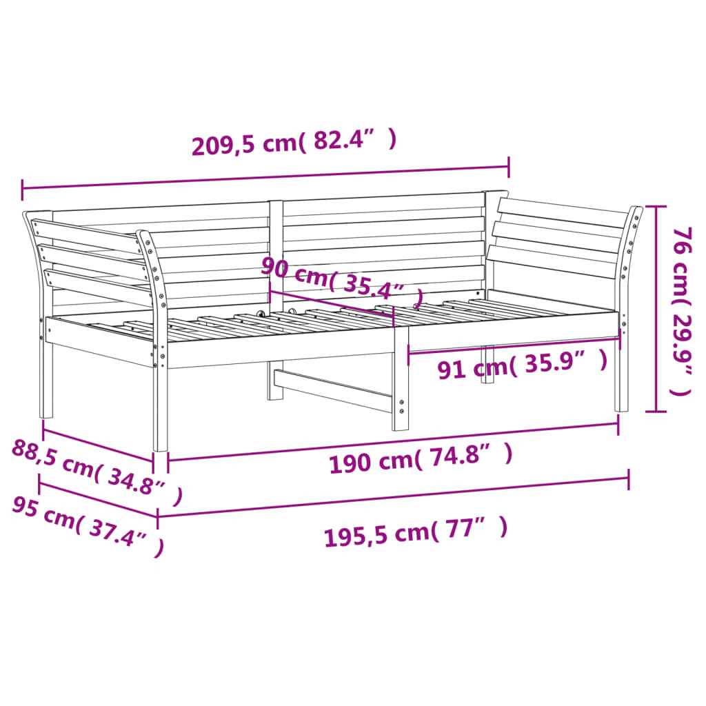 Day Bed without Mattress Wax Brown 90x190 cm Single Solid Wood Pine