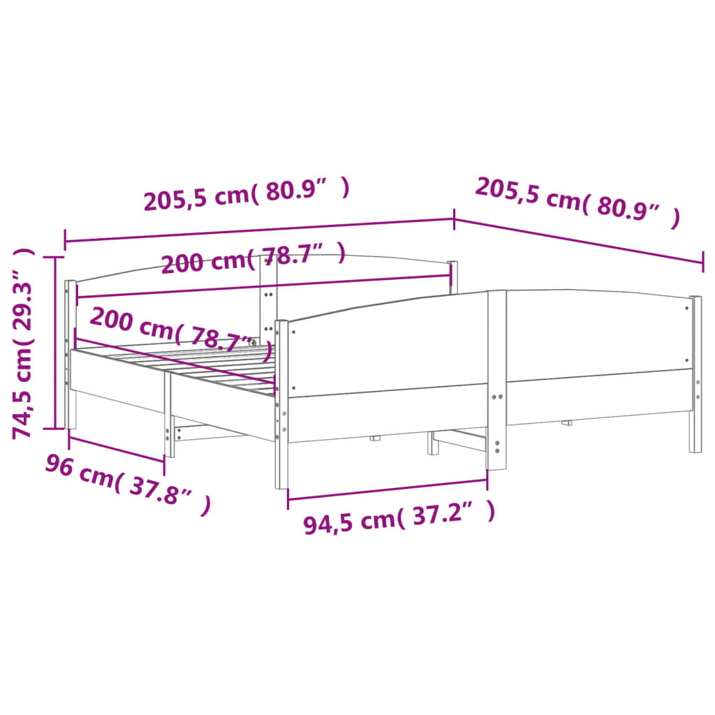 Bed Frame without Mattress White 200x200 cm Solid Wood Pine