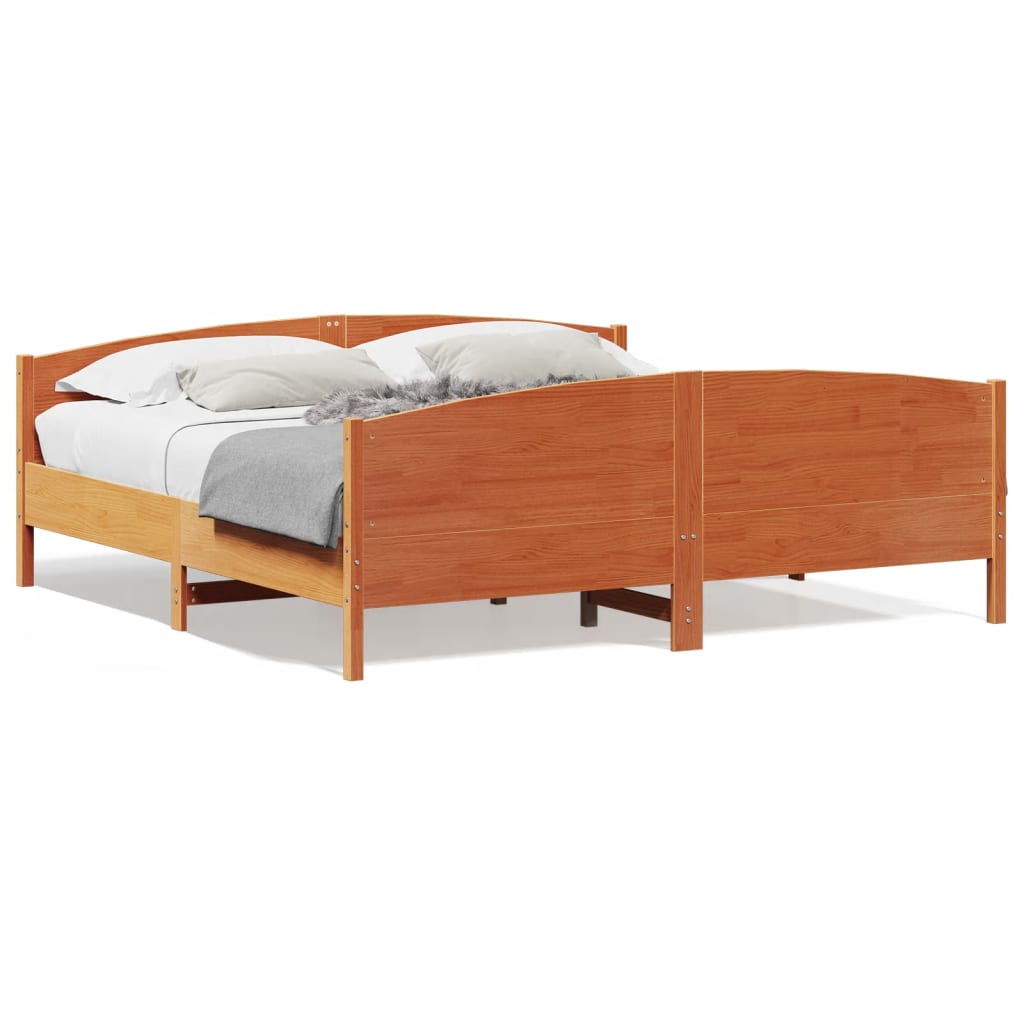 Bed Frame without Mattress Wax Brown 200x200 cm Solid Wood Pine