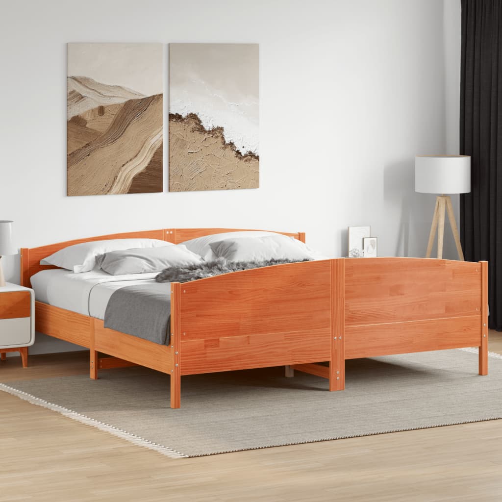 Bed Frame without Mattress Wax Brown 200x200 cm Solid Wood Pine