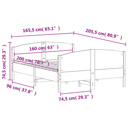 Bed Frame without Mattress White 160x200 cm Solid Wood Pine