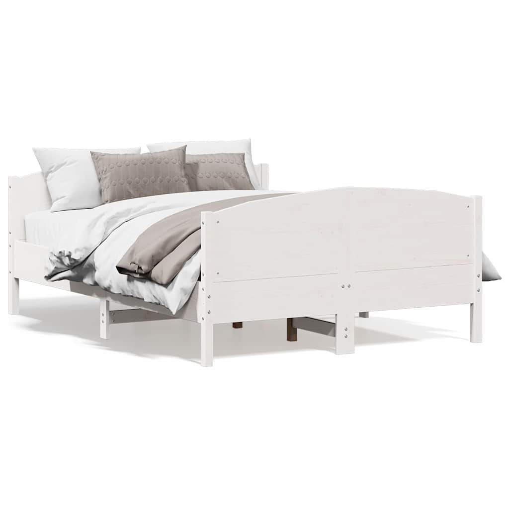 Bed Frame without Mattress White 150x200 cm King Size Solid Wood Pine
