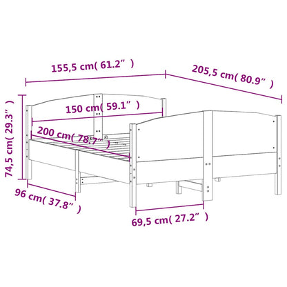 Bed Frame without Mattress White 150x200 cm King Size Solid Wood Pine
