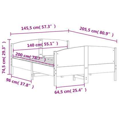 Bed Frame without Mattress Wax Brown 140x200 cm Solid Wood Pine