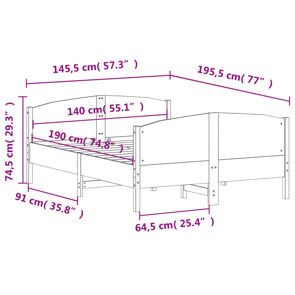 Bed Frame without Mattress Wax Brown 140x190 cm Solid Wood Pine