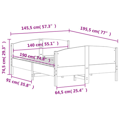 Bed Frame without Mattress Wax Brown 140x190 cm Solid Wood Pine