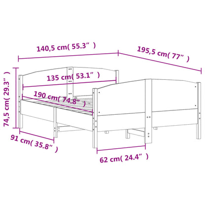Bed Frame without Mattress 135x190 cm Double Solid Wood Pine