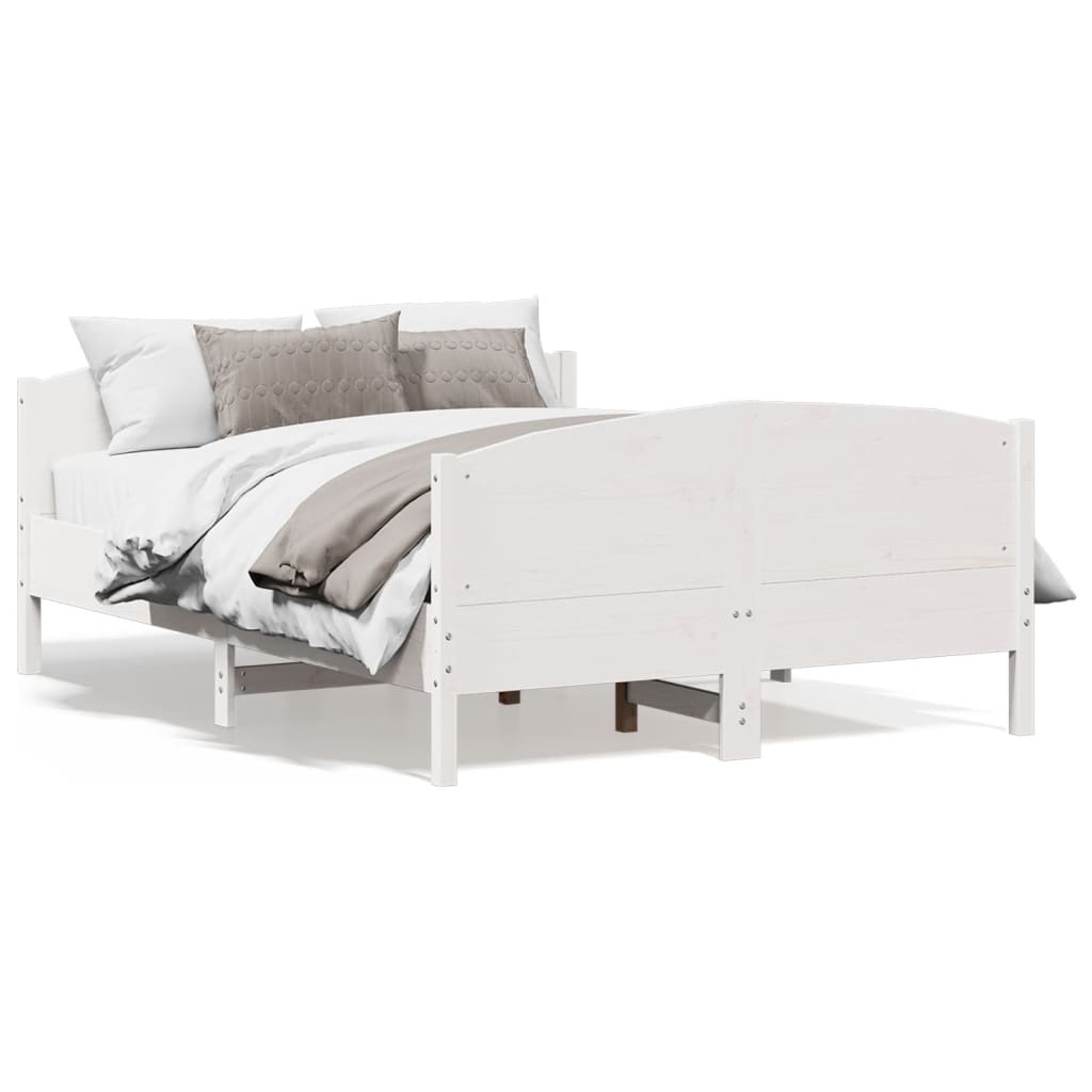 Bed Frame without Mattress White 135x190 cm Double Solid Wood Pine