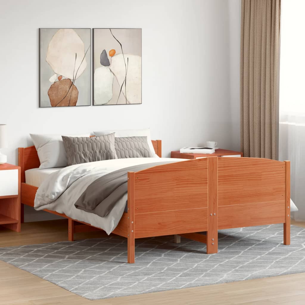 Bed Frame without Mattress Wax Brown 120x190 cm Small Double Solid Wood Pine