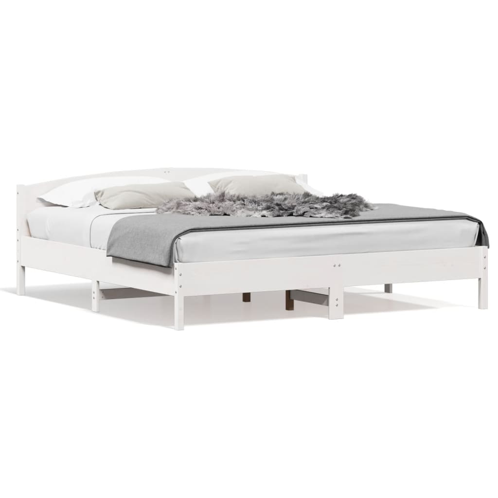Bed Frame | White | Solid pine wood, Plywood slats | Double | Durable