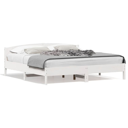 Bed Frame | White | Solid pine wood, Plywood slats | Double | Durable