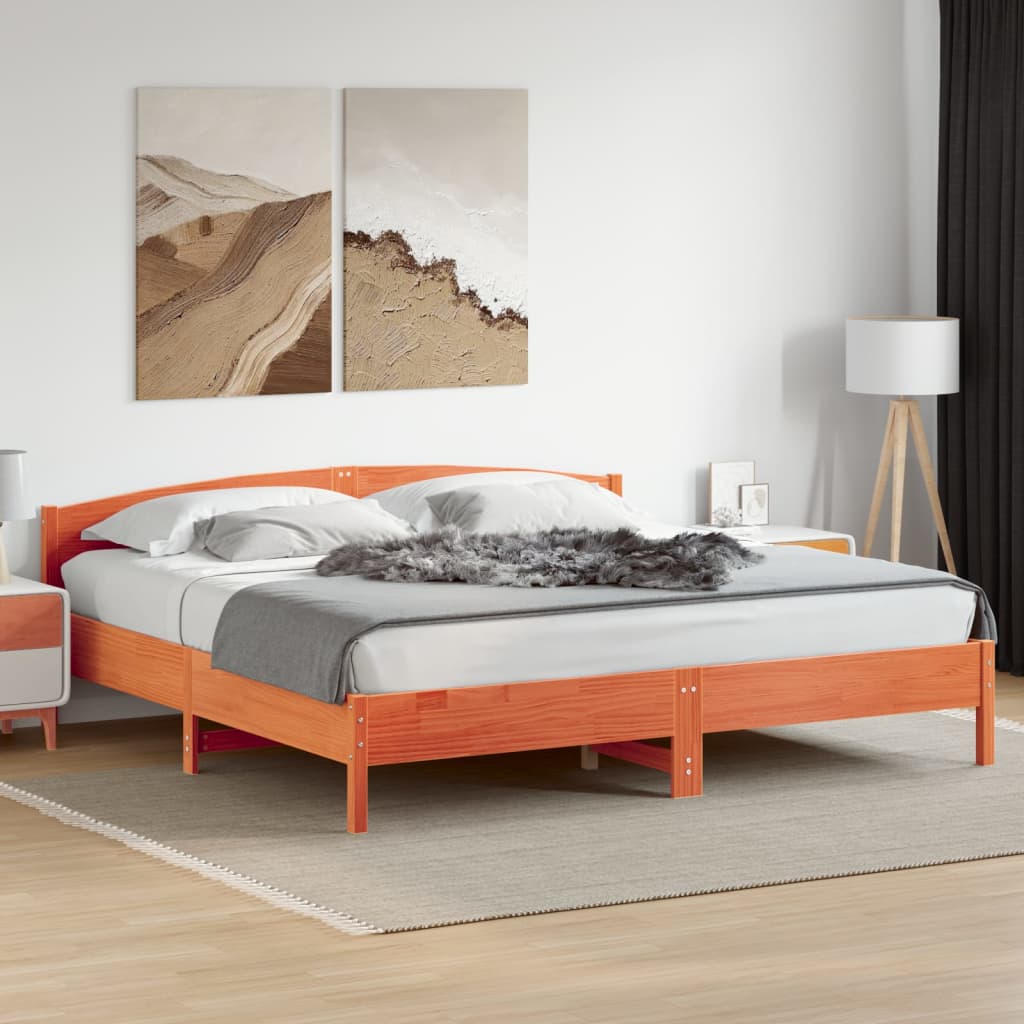 Bed Frame | Wax Brown | Solid Pine Wood, Plywood | 200x200 cm | Bed Frame