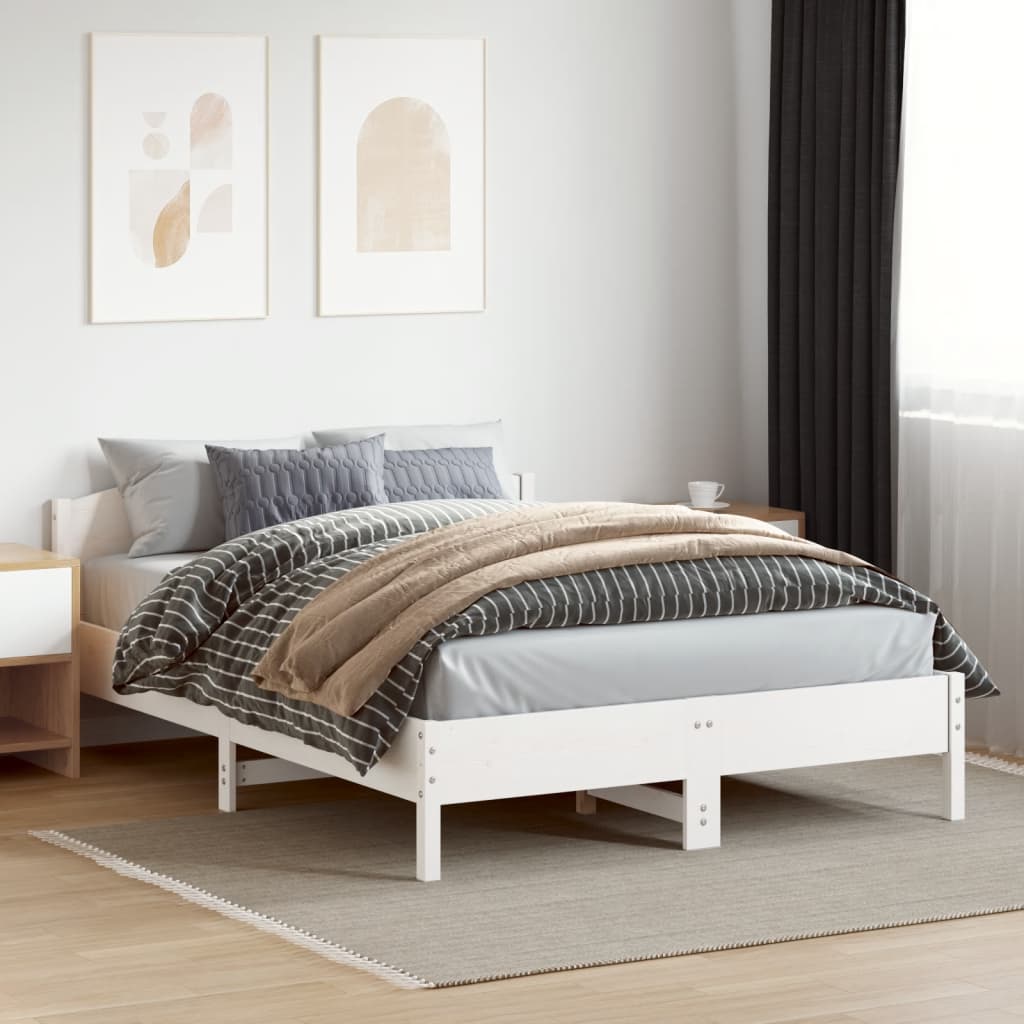 Bed Frame | White | Solid Pine Wood, Plywood | King Size | Durable
