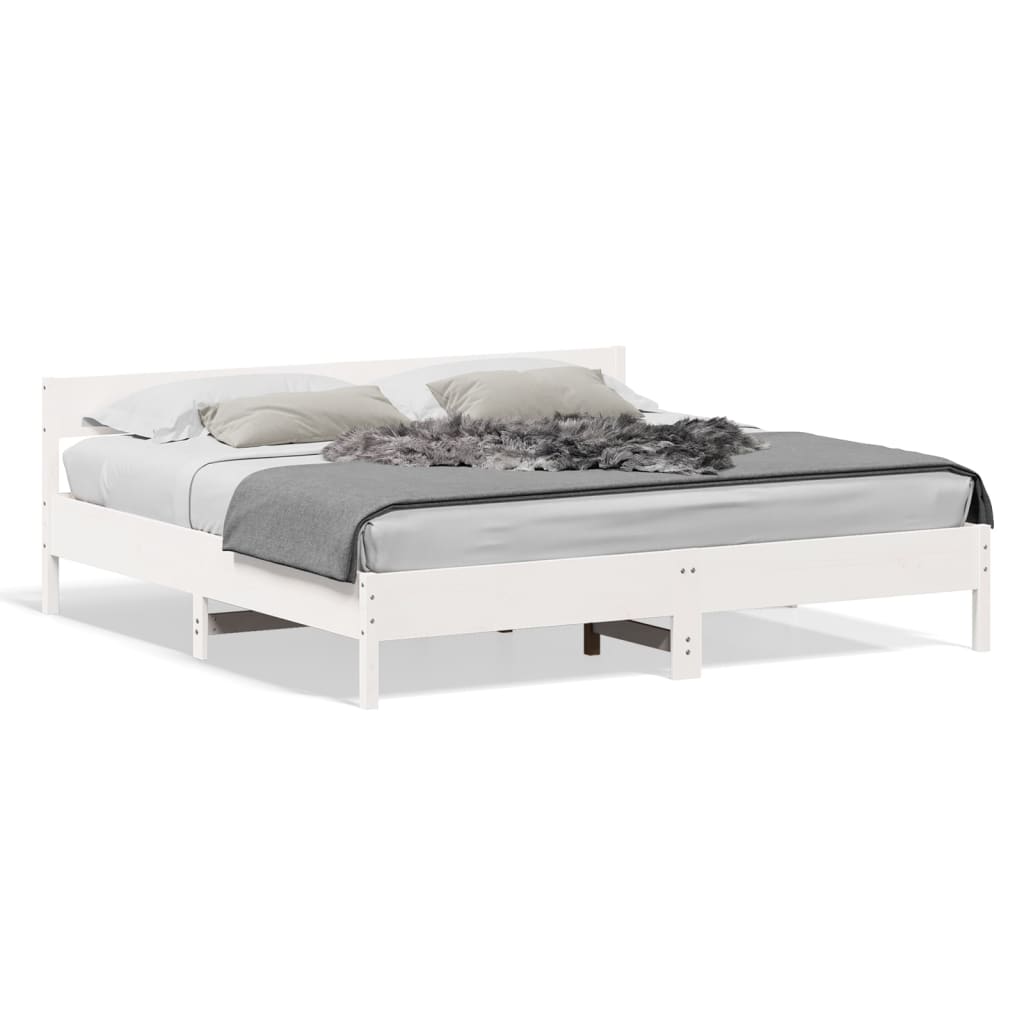 Bed Frame without Mattress White 200x200 cm Solid Wood Pine