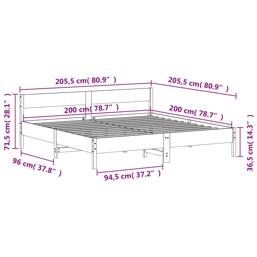 Bed Frame without Mattress White 200x200 cm Solid Wood Pine