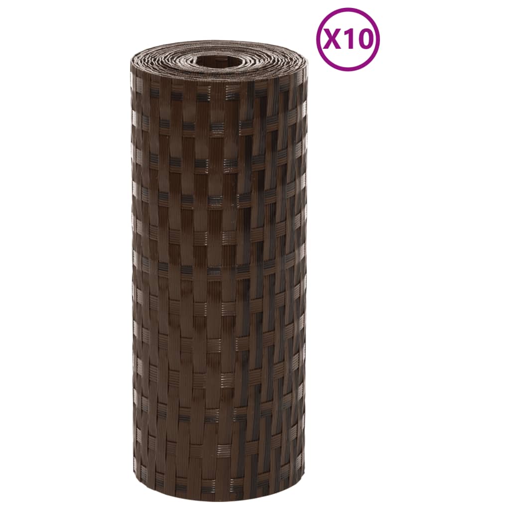 Balcony Screens 10 pcs Brown and Black 255x19 cm Poly Rattan