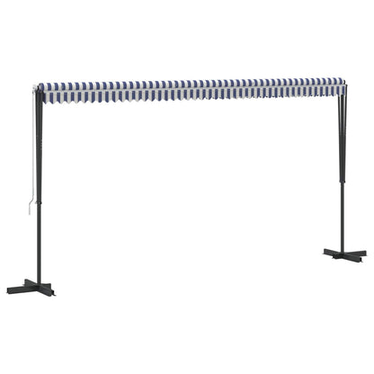 Free Standing Awning Blue and White 500x300 cm Fabric and Steel