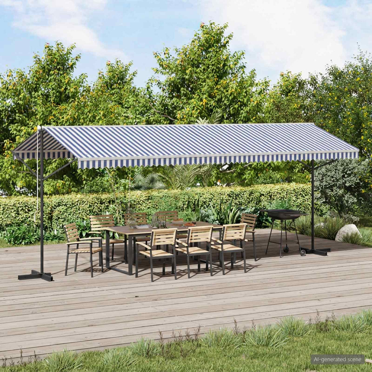 Free Standing Awning Blue and White 600x300 cm Fabric and Steel